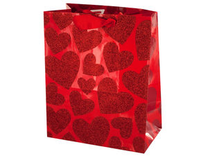 Small Red Glitter Hearts Gift Bag