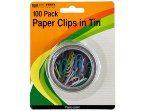 Plastic Coated Paper Clips in Round Tin