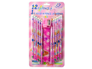 12pc Assorted Pencil Set with Ruler and Sharpener