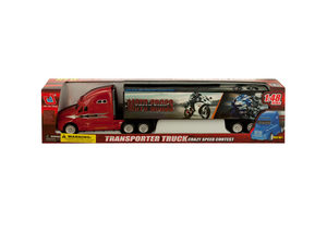 Friction Powered Trailer Truck with Motorcycle Decals